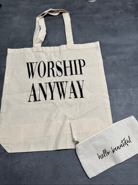 Worship Anyway Canvas Tote with 'Hello Beautiful' Pouch - Natural